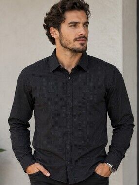 Alberto Cardinali Dress Shirt Easy Care Classic Fit M Black/Gray Check